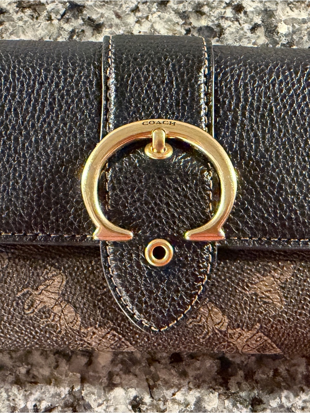 Coach Horse & Carriage Print Turnlock Wallet Brown Black Leather 8x4